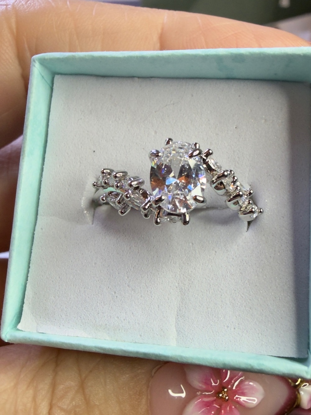 Oval CZ Stone Silver 925 stamp Halo Ring